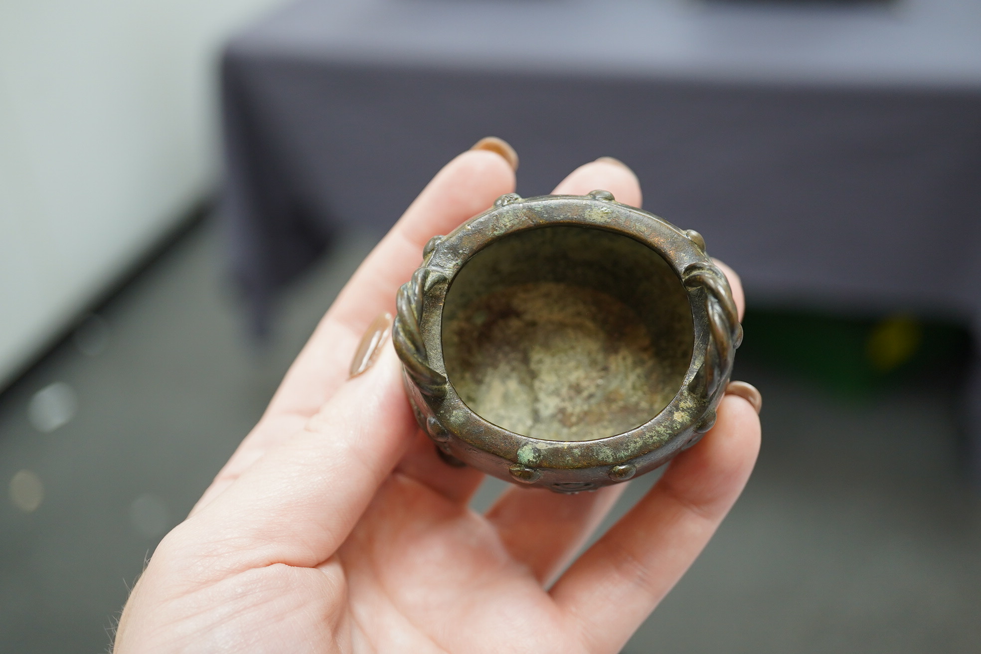 A Chinese miniature bronze censer, Xuande mark, probably 17th/18th century